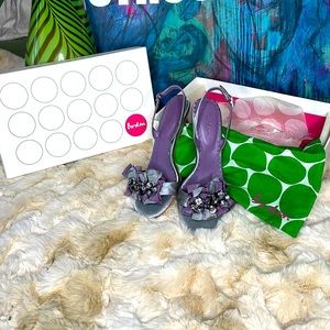 {Boden} 💚 💜 Purple and Grey Embellished Heel with Shoe Bag & Box